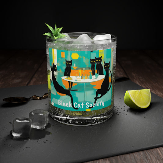 Black Cat Society Midcentury Modern Atomic Cat Cocktail Party Entertaining Highball Juice Bar Glass