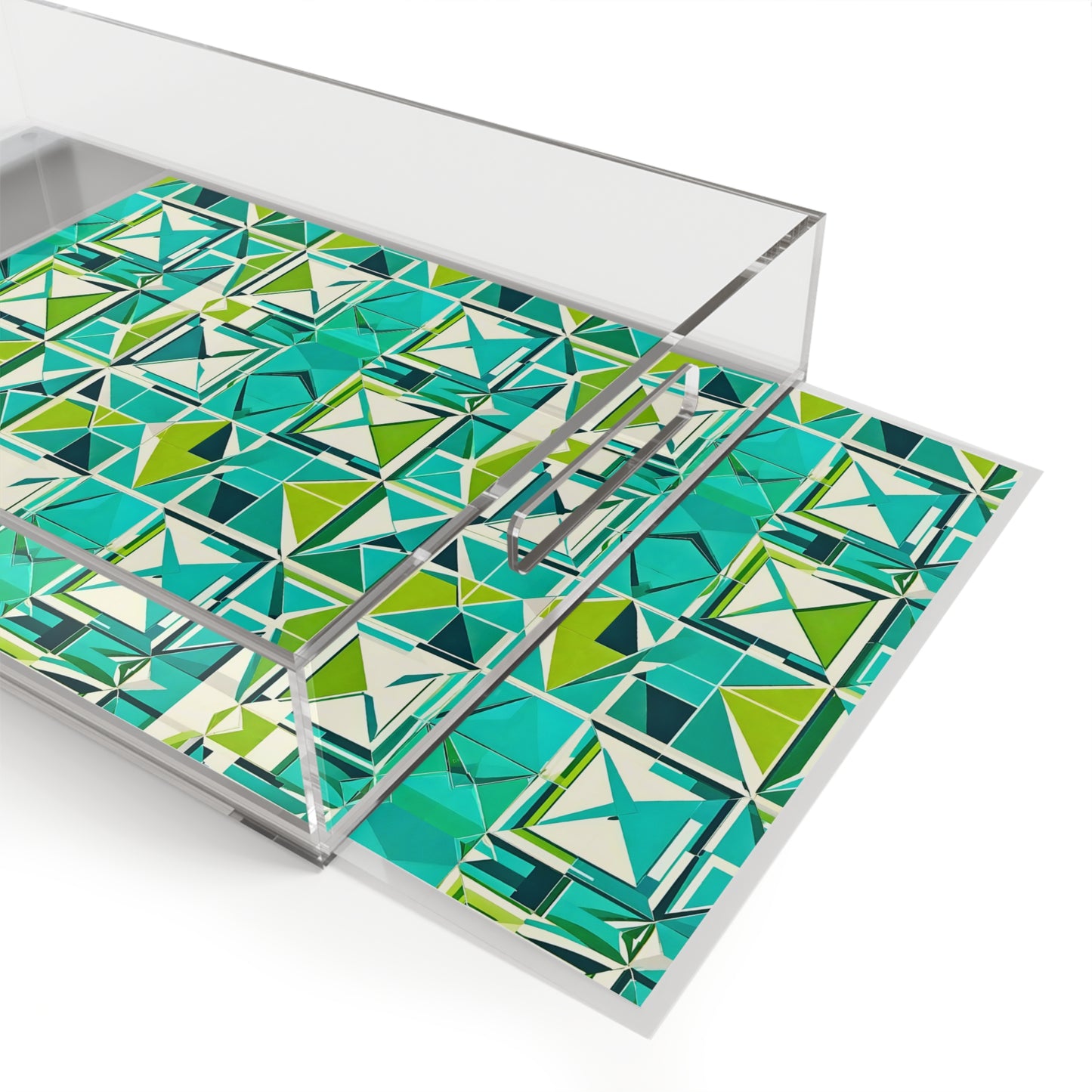 Cancun Vacation Midcentury Modern Tile Turquoise and Green Geometric Pattern Patio Summertime Outdoor Party Acrylic Serving Tray