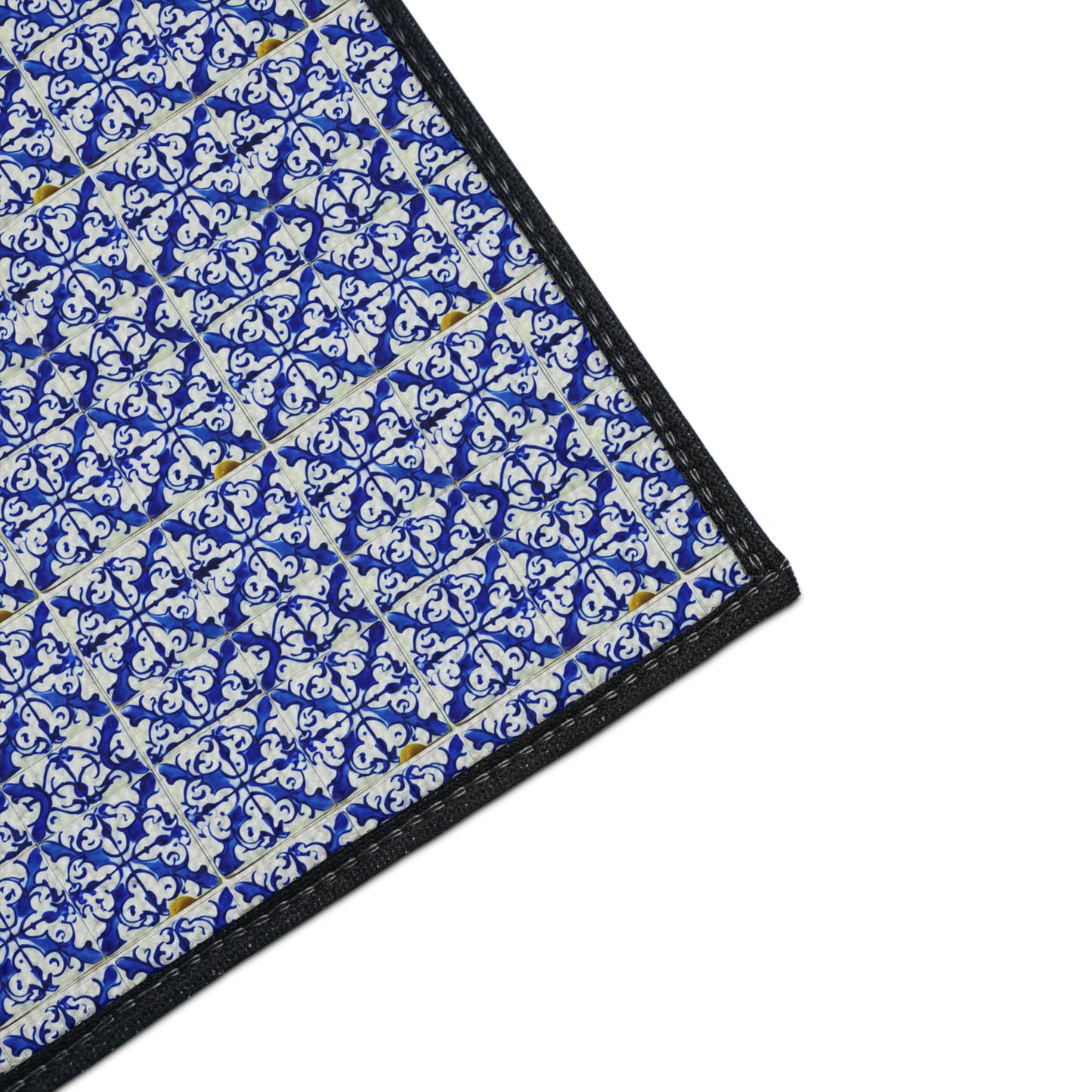 Blue and White Iron Gate Pattern Vintage Portugal Welcome Indoor Outdoor Heavy Duty Floor Mat