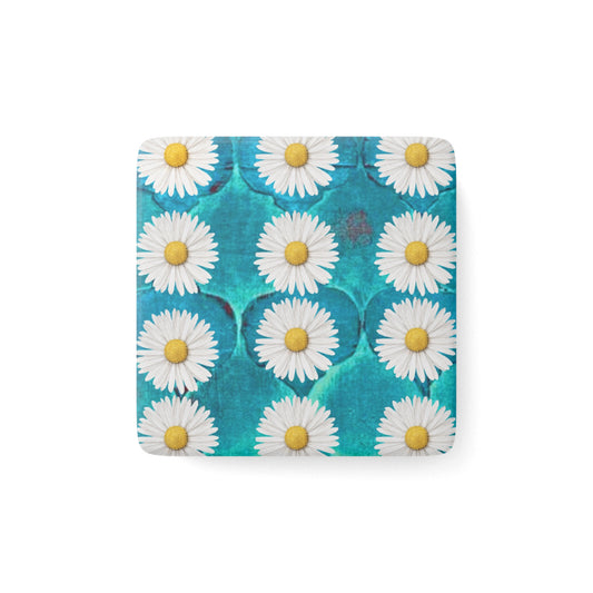 SageDaisy Living Logo Turquoise Arabesque Tile Pattern Flower Decorative Refrigerator Kitchen Porcelain Magnet, Square