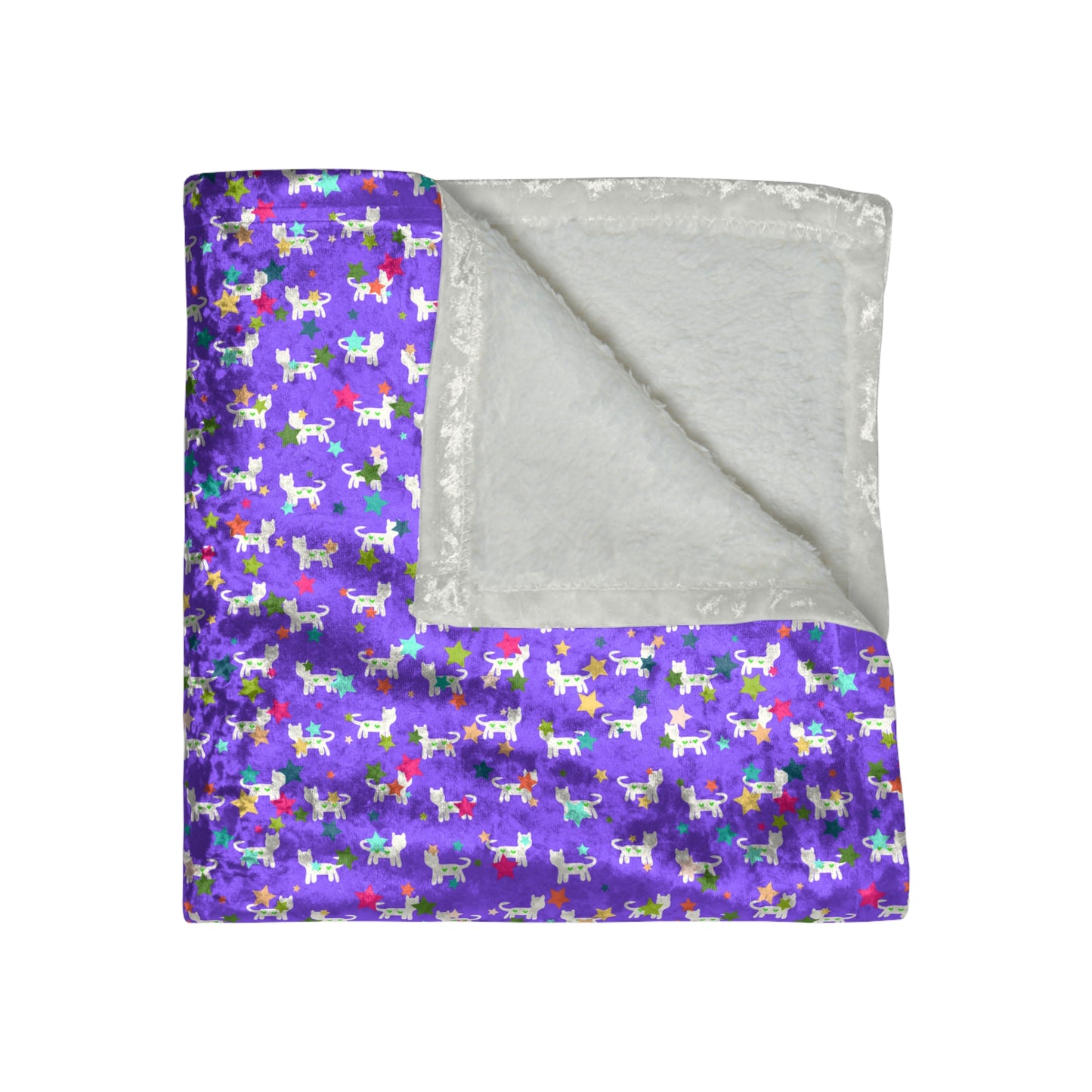 Starry Kit Kat Purple Decorative Shimmering Crushed Velvet Blanket