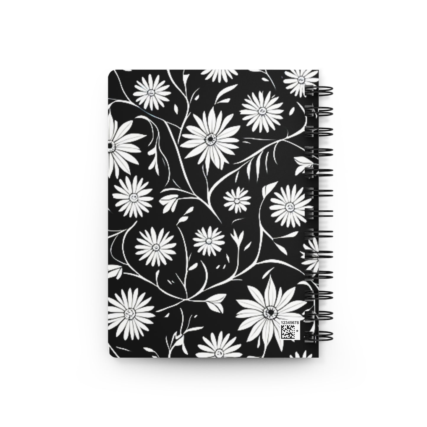 Field of Scandinavian Black and White Daisies 1970s Floral Pattern Writing Sketch Inspiration Spiral Bound Journal