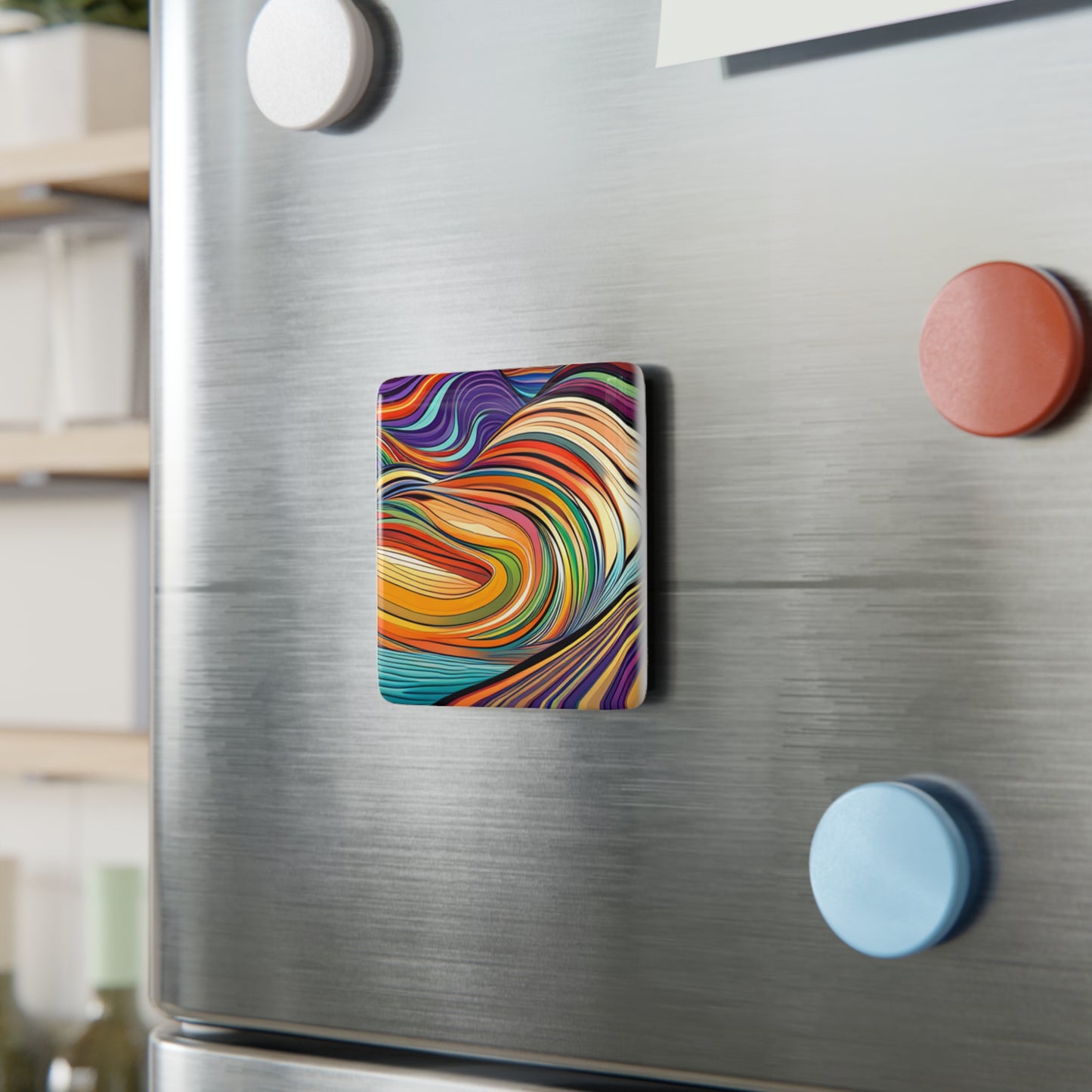 High Vibration Color Canyon Pattern Modern Art Decorative Kitchen Refrigerator Porcelain Magnet, Square