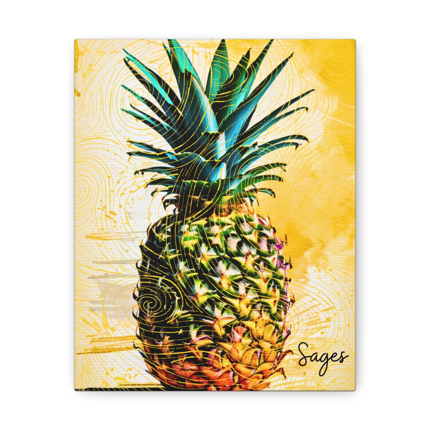 Yellow Watercolor Pineapple Sketch Art Canvas Gallery Wraps