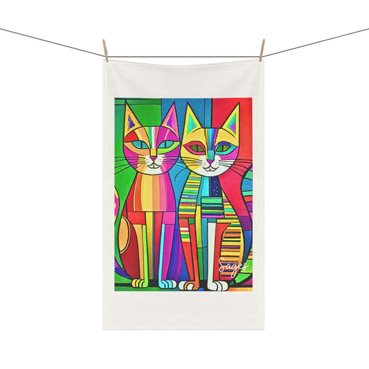 Cubist Cats Neon Midcentury Modern Decorative Kitchen Tea Towel
