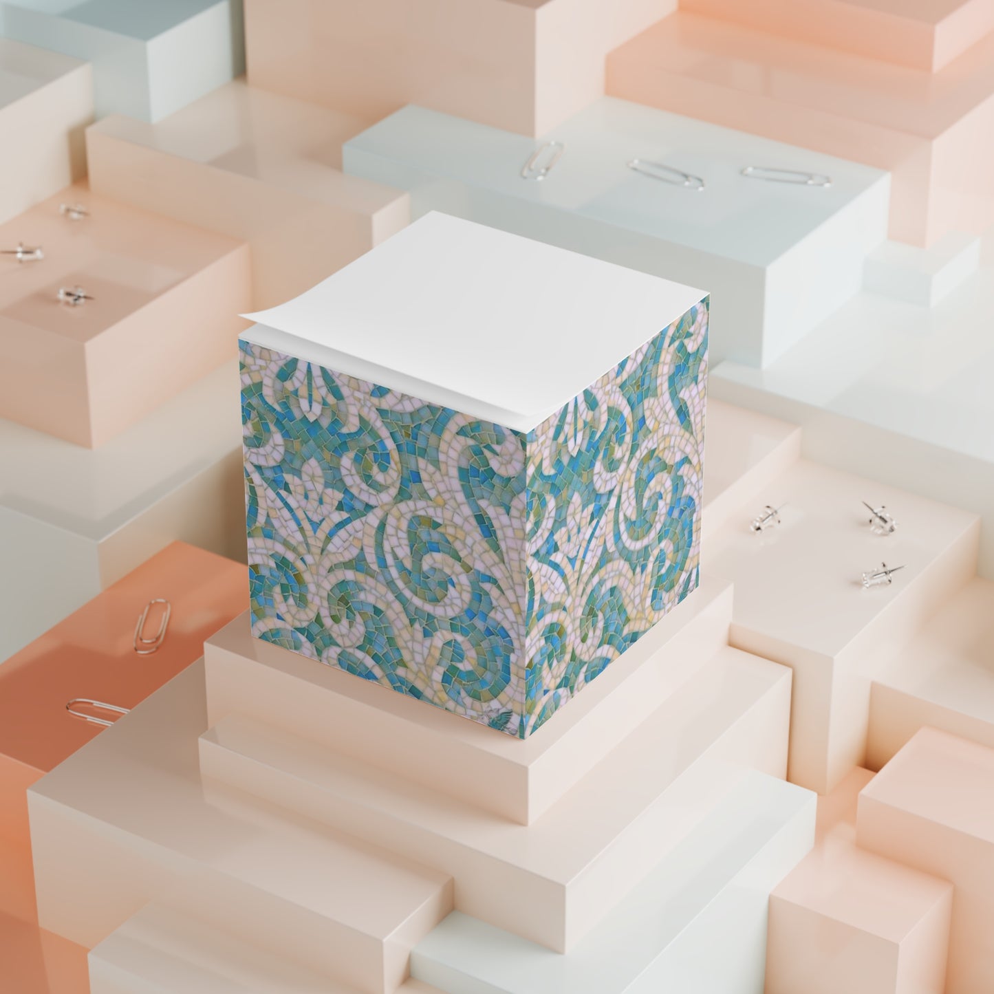 Aqua Mosaic Tile Decorative Paper Note Cube