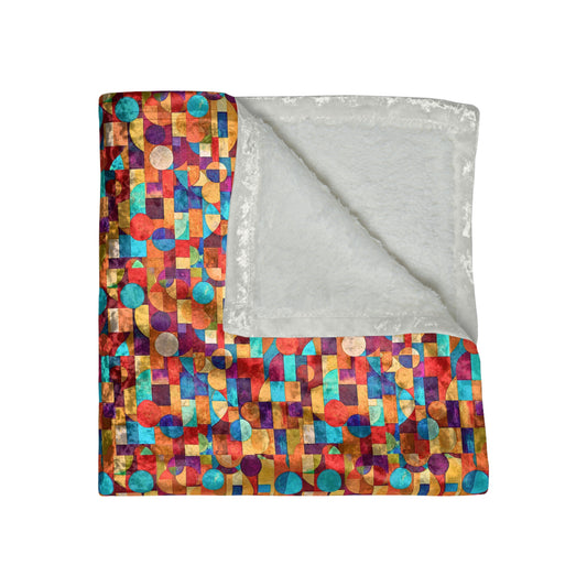 Painterly Cubist Shimmering Crushed Velvet Blanket