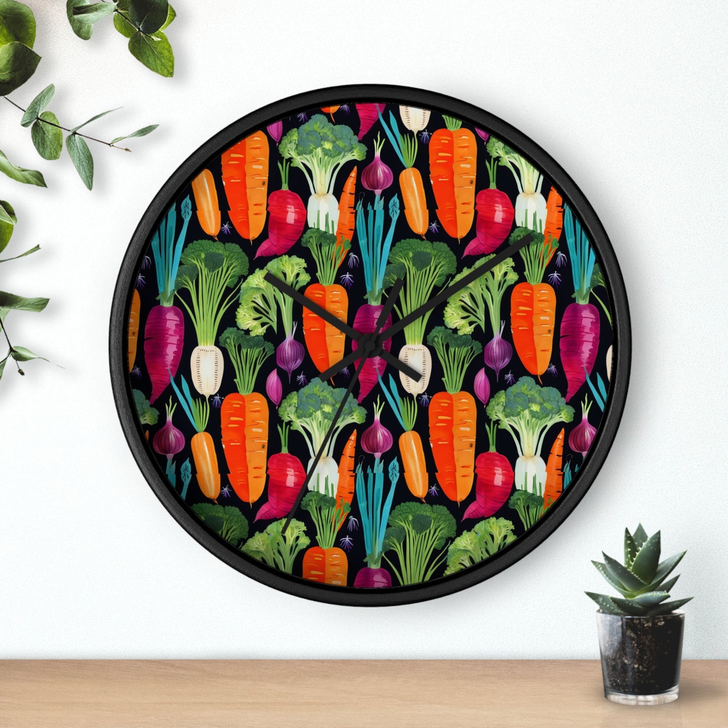 Nightshade Veggies Recipes Vintage Midcentury Modern Illustration Kitchen Wall Clock