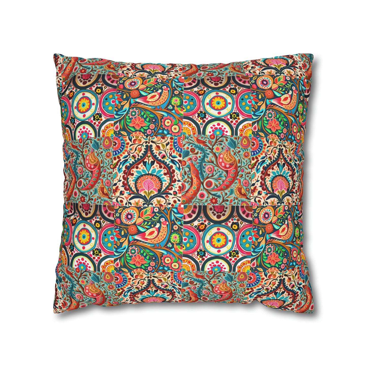 Colorful Suzani Tribal Pattern Bohemian Collage Decorative Spun Polyester Pillow Cover