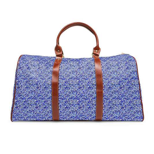 Blue Caribbean Sea Tile Cobalt Blue and White Coastal Waterproof Travel Bag