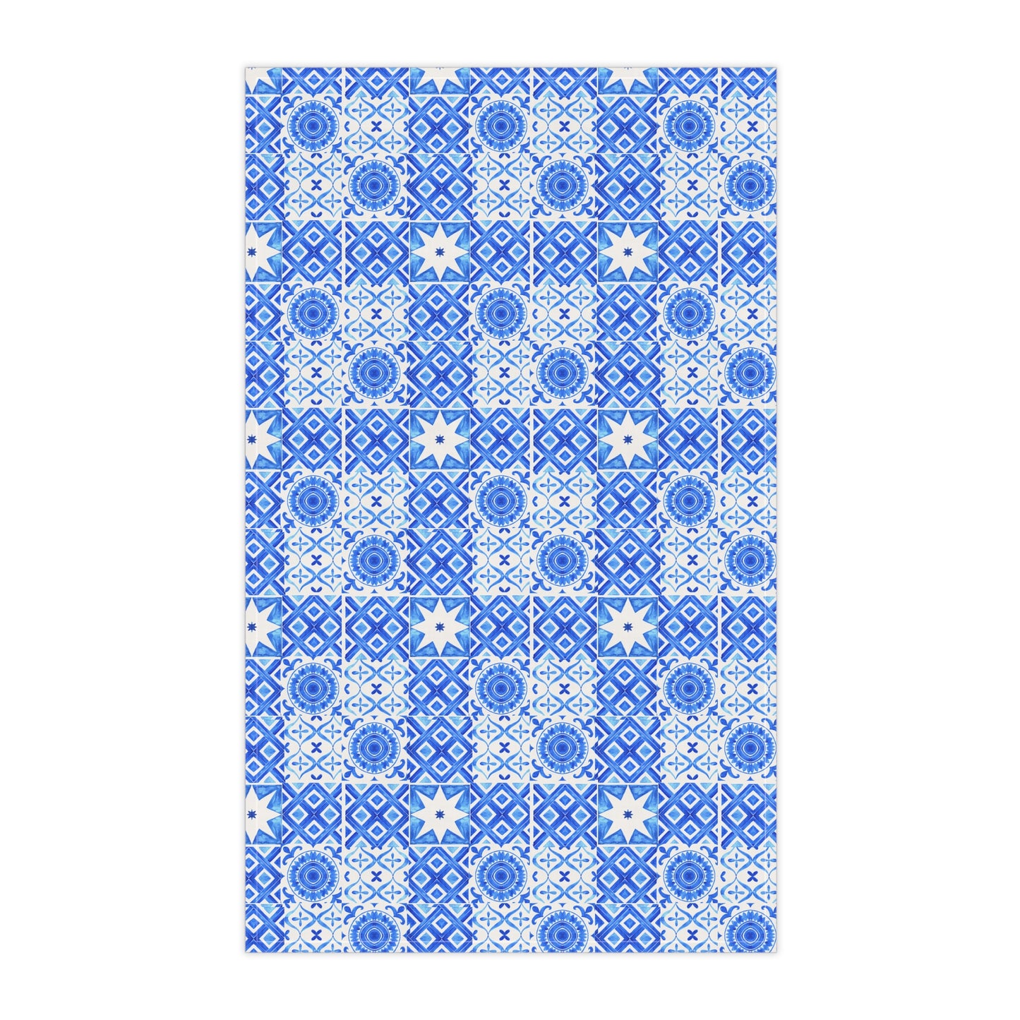 Moroccan Cobalt Blue and White Star Pattern Cement Tile Decorative Kitchen Tea Towel/Bar Towel