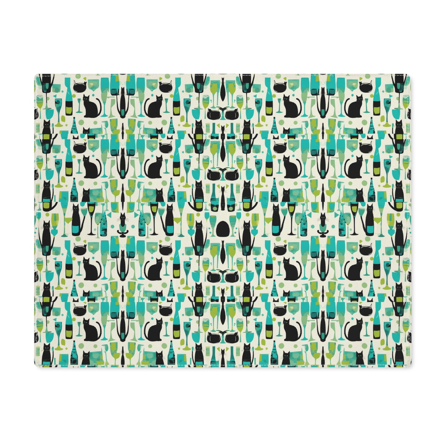 Cocktail Time Darling Midcentury Modern Atomic Black Cat Pattern Dining Decorative Tablescape Design Placemat, 1pc