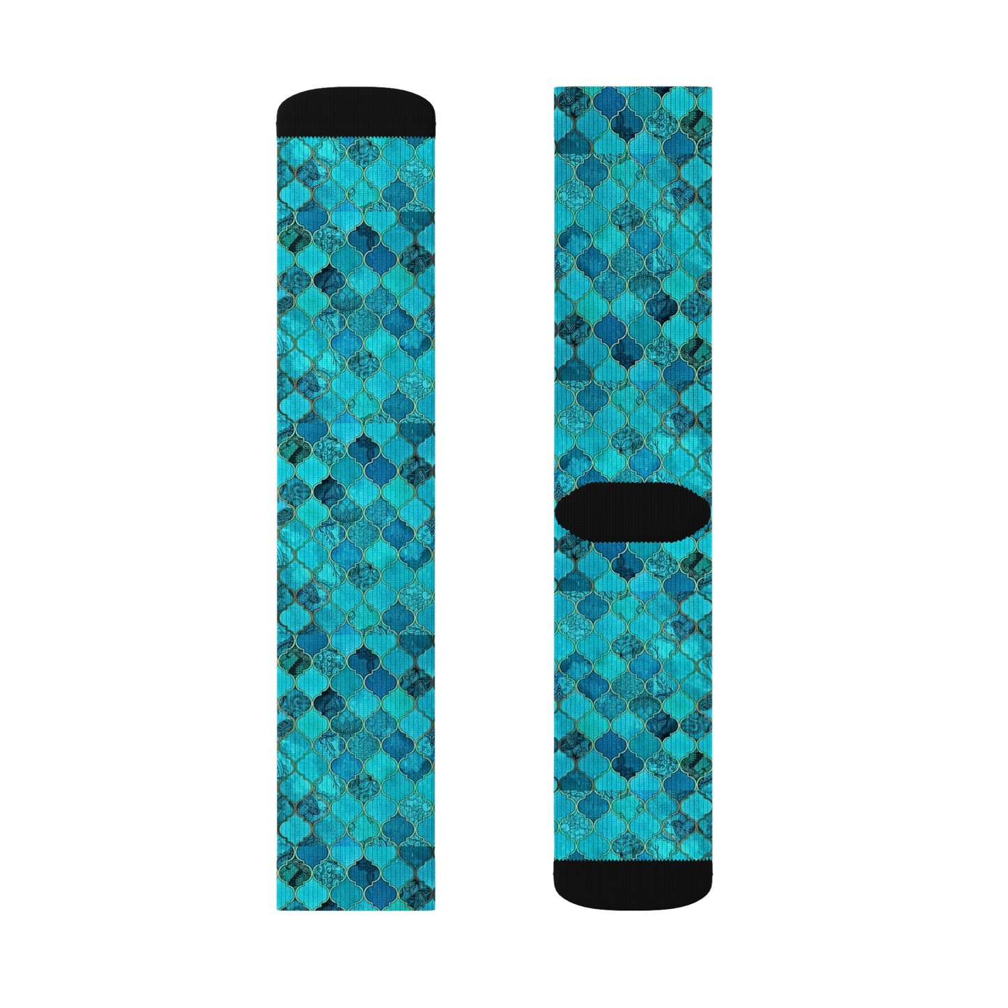 Teal and Turquoise Arabesque Tile Marrakech Moroccan Decorative Pattern Sublimation Socks