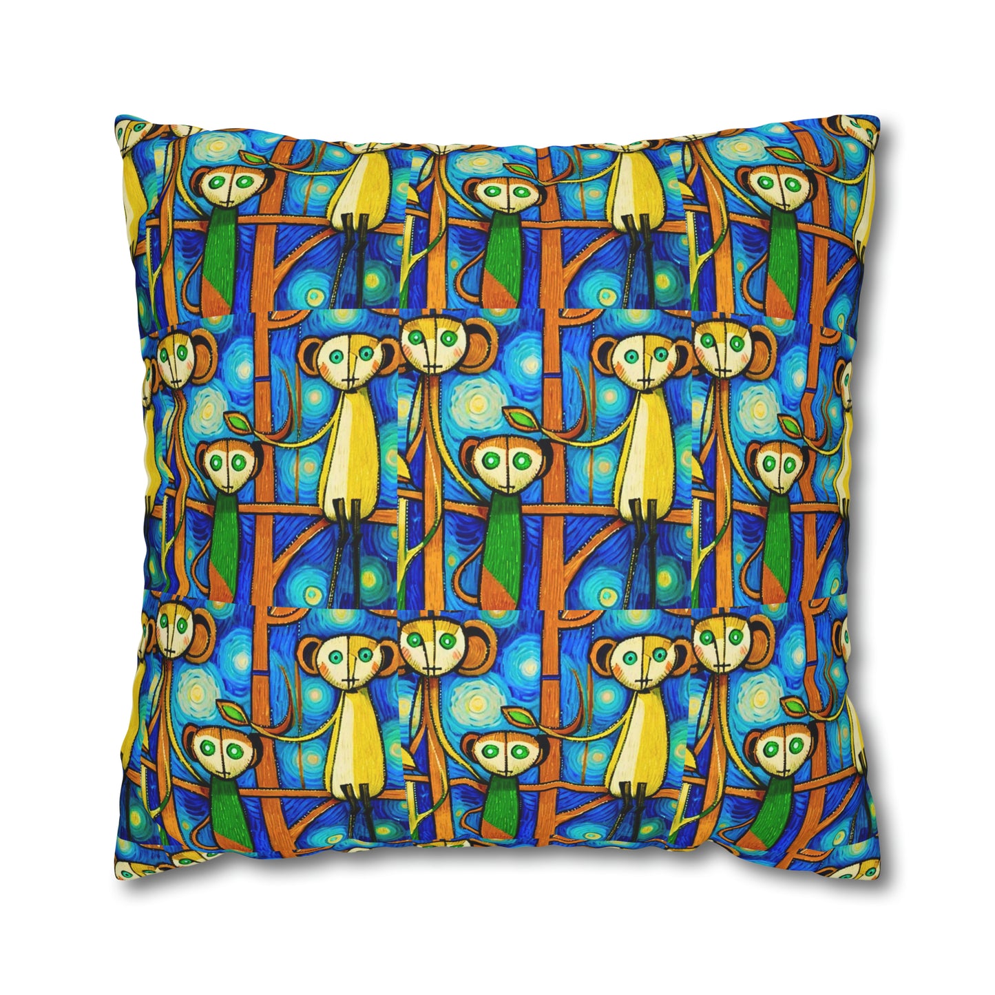 Rain Forest Monkey Family Children's Room Decorative Square Poly Canvas Pillow Cover