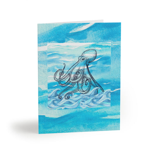 Coastal Summer Octopus l Watercolor Decorative Art Note Greeting Cards (8 pcs) (Limited Edition June 2024)
