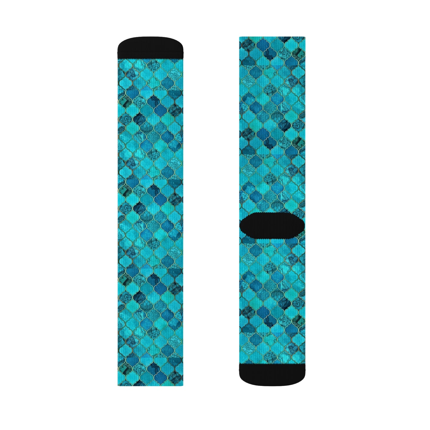 Teal and Turquoise Arabesque Tile Marrakech Moroccan Decorative Pattern Sublimation Socks