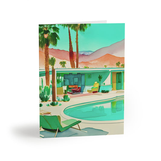 Palm Springs Getaway Midcentury Modern Desert Motel Poolside Art Note Greeting Cards (8 pcs)