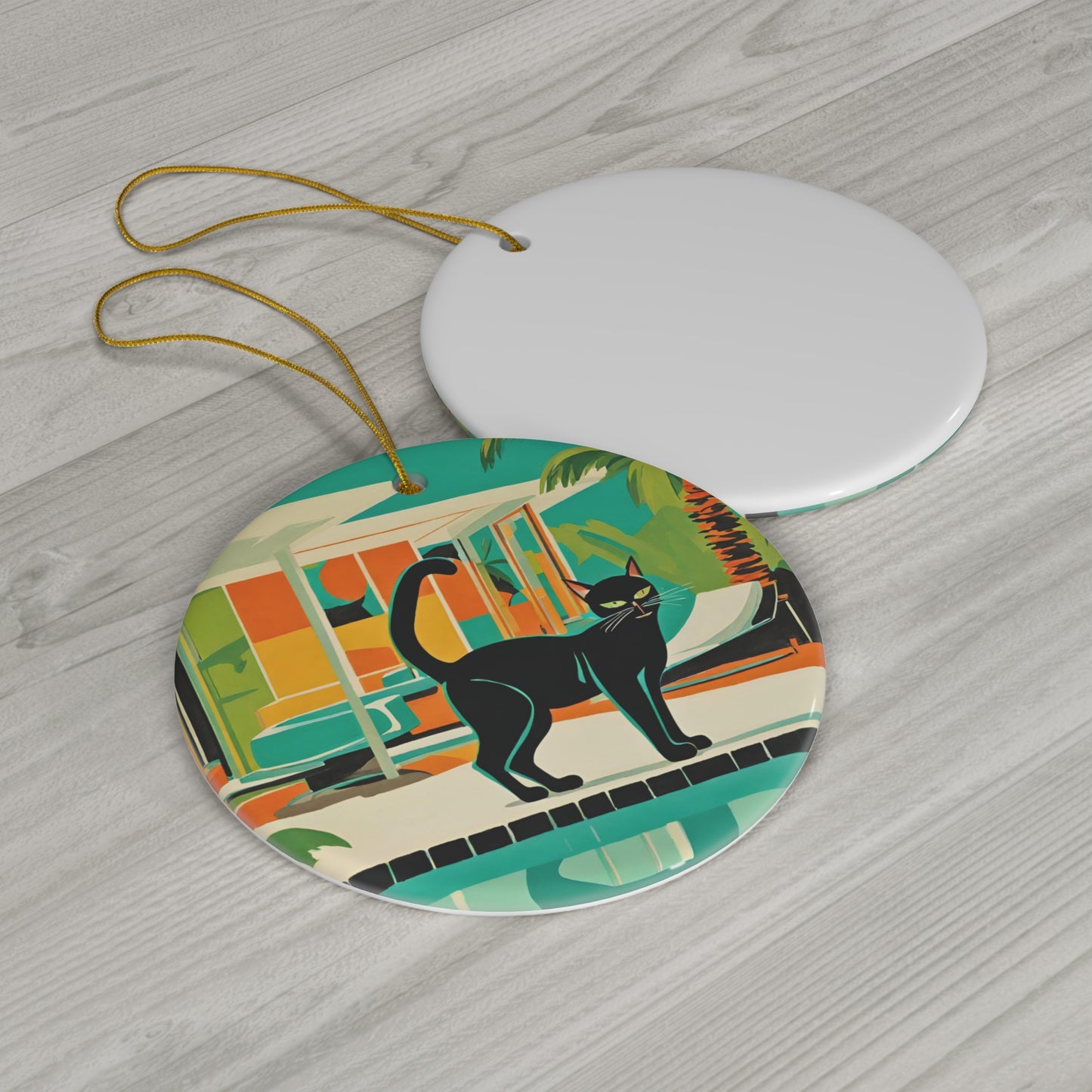 Palm Springs Desert Poolside Panther Cat Midcentury Modern Architecture Ceramic Ornament