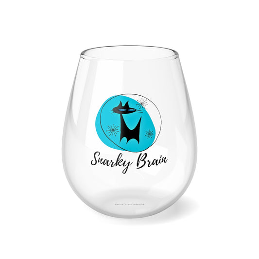 Snarky Brain Midcentury Modern Atomic Cat Turquoise Cocktail Party Stemless Wine Glass, 11.75oz