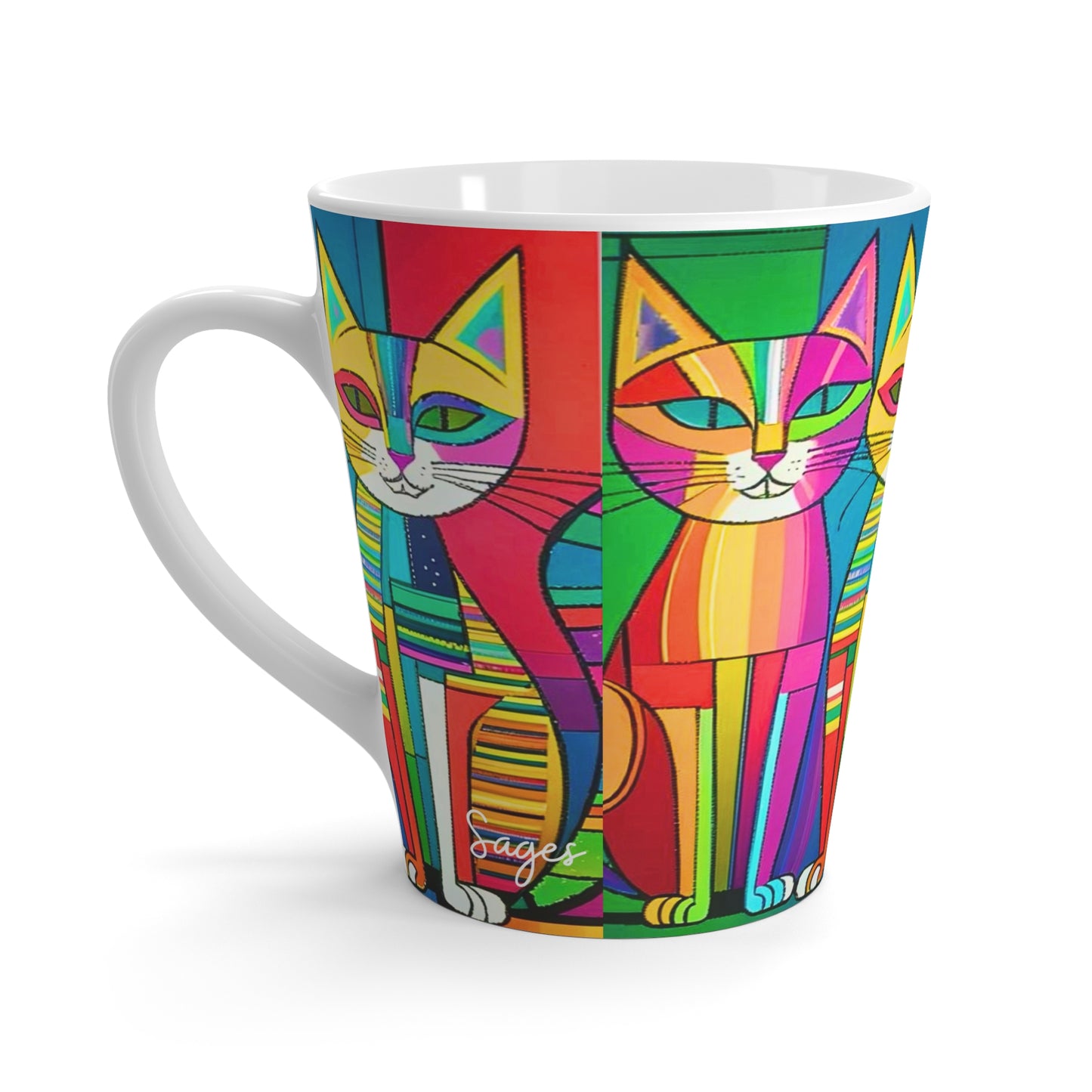 Cubist Cats Neon Midcentury Modern Cappuccino Tea Hot Beverage Latte Mug