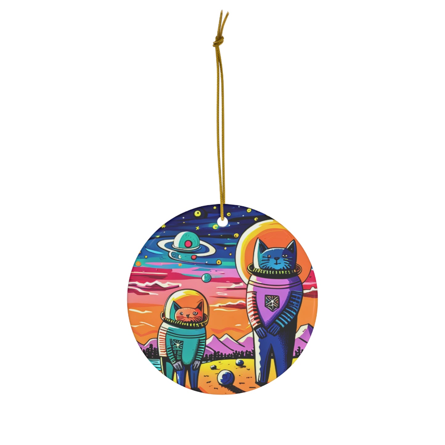 Sam and Rocky on Mars Expedition Spaceship Galaxy Outer Space Planets Astronaut  Ceramic Ornament