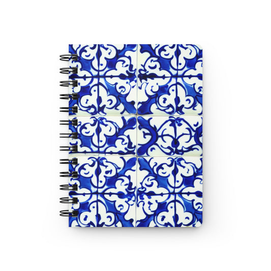 Blue and White Iron Gate Pattern Vintage Portugal Writing Sketch Inspiration Spiral Bound Journal