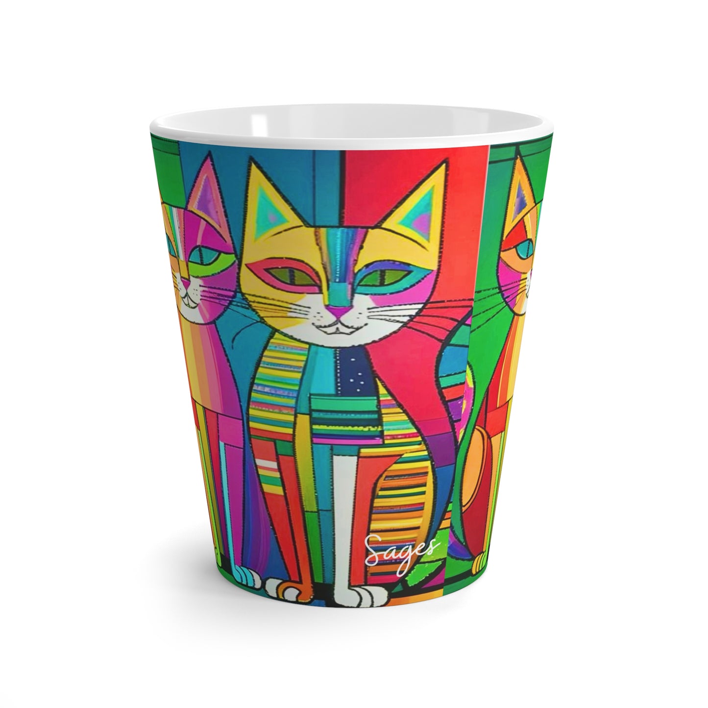 Cubist Cats Neon Midcentury Modern Cappuccino Tea Hot Beverage Latte Mug