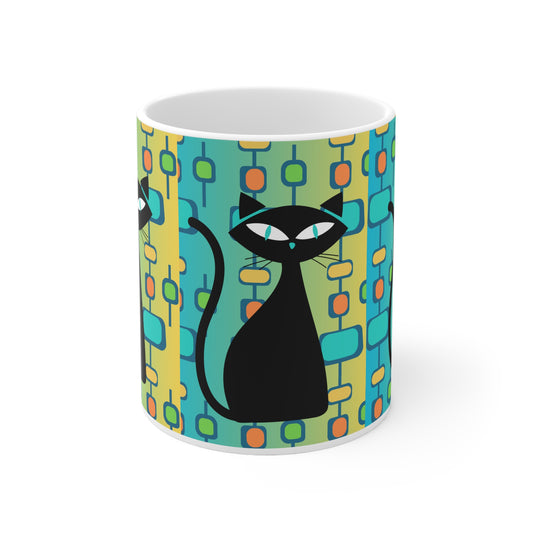Atomic Cat Midcentury Modern Hot Beverage Coffee Tea Decorative Ceramic Mug 11oz