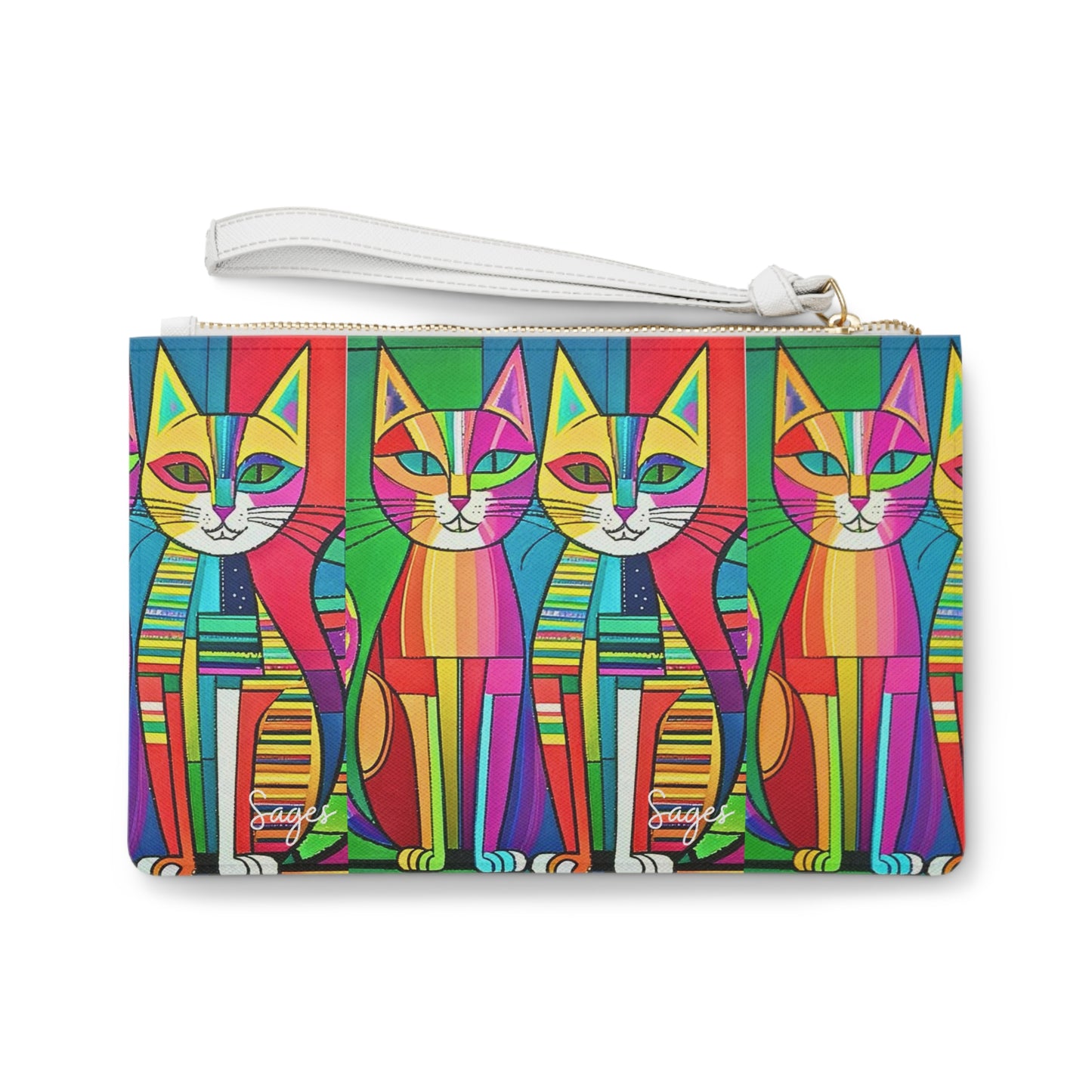 Cubist Cats Neon Midcentury Modern Decorative Evening Daytime Fashion Pouch Clutch Bag