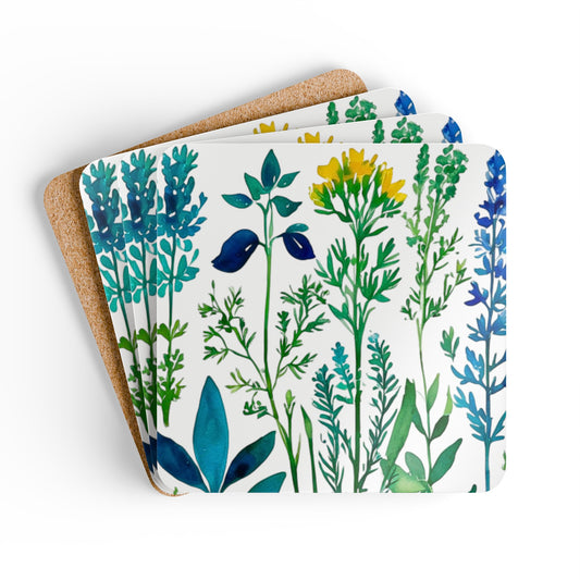 Spring Herbs Beverage Cocktail Corkwood Coaster Set