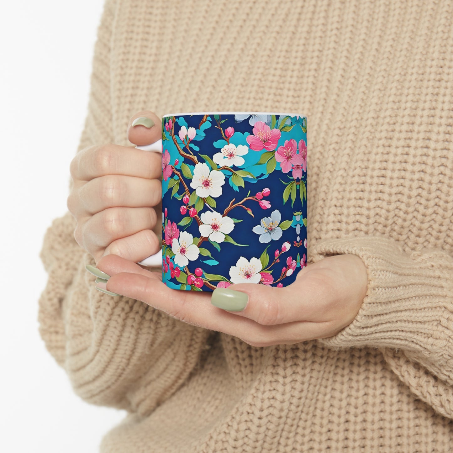 Cherry Blossoms Japanese Floral Hot Cold Coffee Tea Beverage Ceramic Mug 11oz