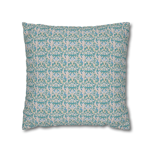 Aqua Mosaic European Vintage Tile Decorative Spun Polyester Pillow Cover