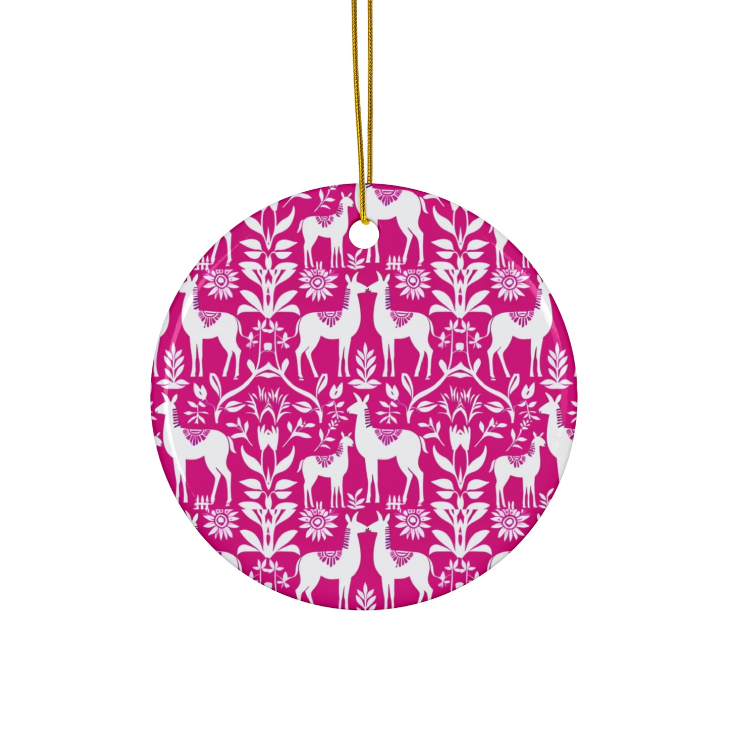 Hot Pink Otomi Pattern Ceramic Ornament