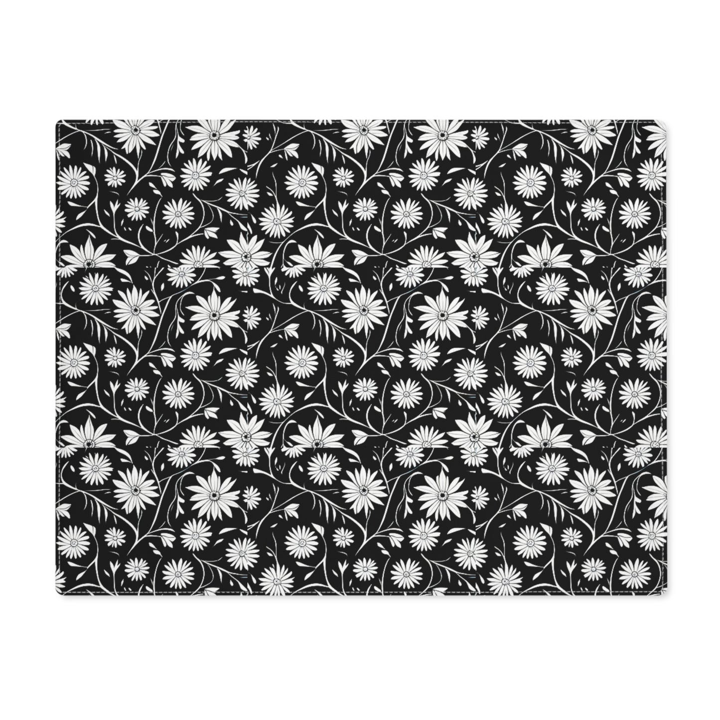 Field of Scandinavian Black and White Daisies 1970s Floral Pattern Decorative Tablescape Dining Entertaining Placemat, 1pc