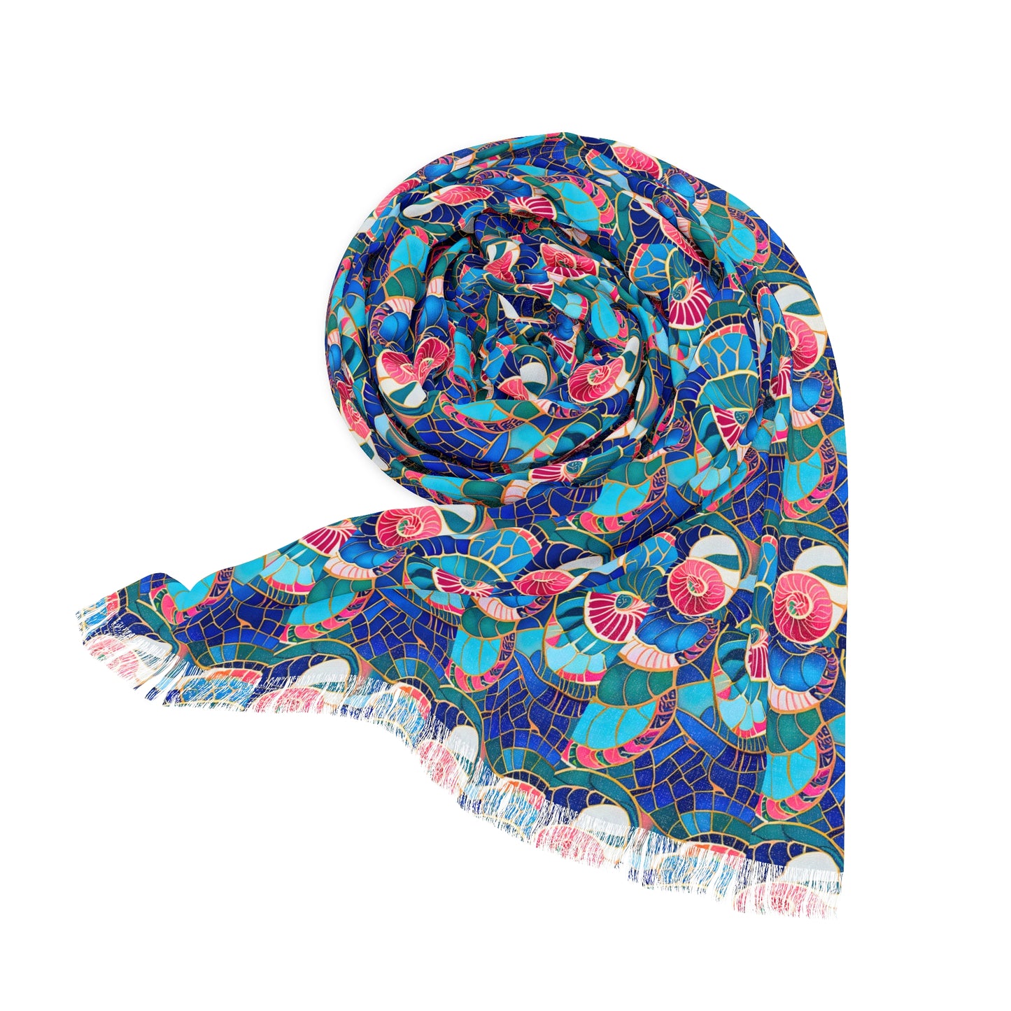 Cloisonne Sea Shell Decorative Fashion Accent Light Scarf with Fringe