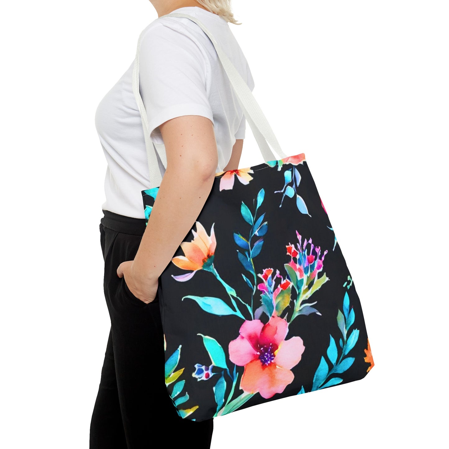 Midnight Floral II Watercolor Book Tote Bag