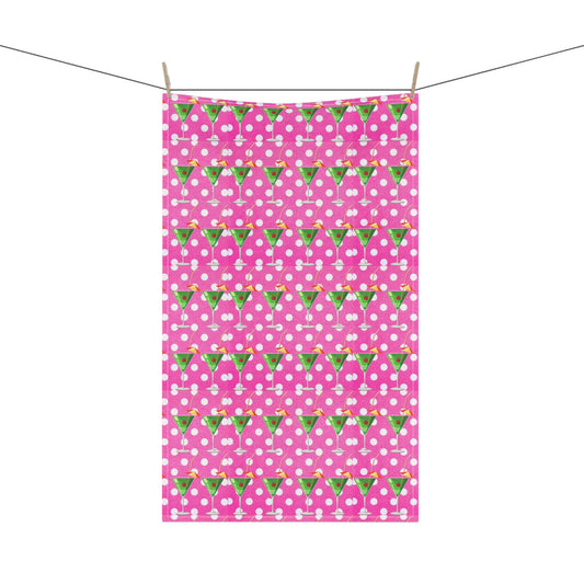 Pink Polka Dot Midcentury Modern Martini Pattern Kitchen Tea Towel/Bar Towel