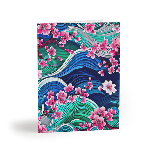 Japanese Mountains Cherry Blossoms Decorative Art Note Greeting Cards (8 pcs)