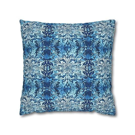 Blue Ornamental Island Batik Square Poly Canvas Pillow Cover