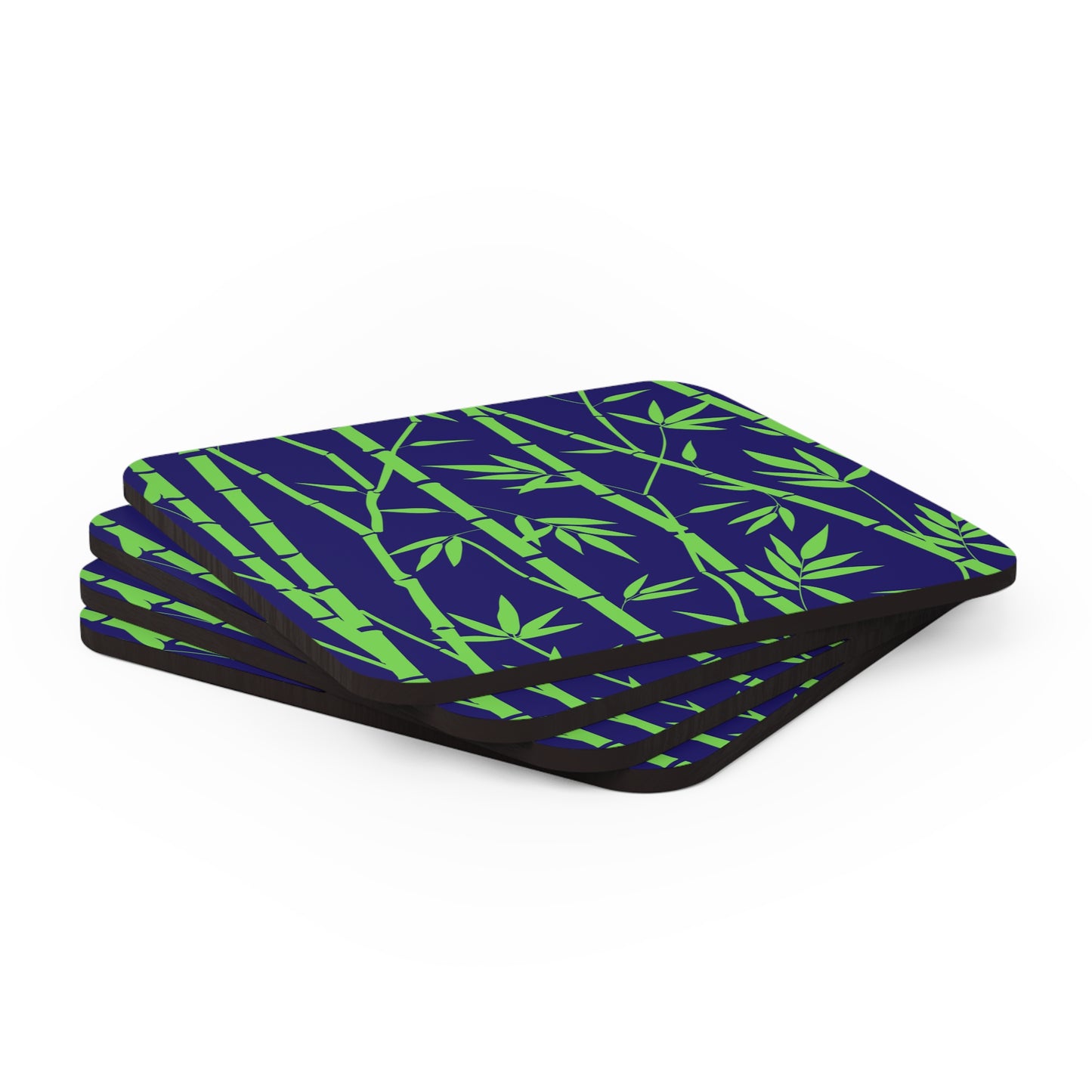 Bamboo Zen Meditation Garden Midnight Blue/Black Cocktail Party Beverage Entertaining Corkwood Coaster Set