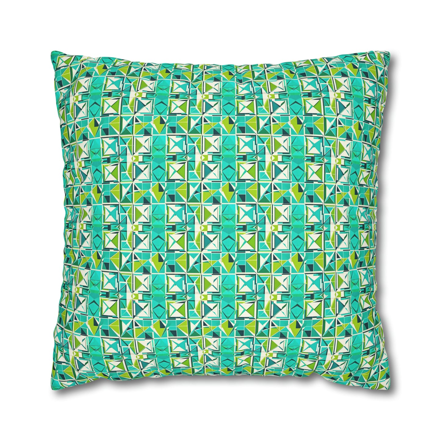 Cancun Vacation Midcentury Modern Tile Coastal Turquoise and Green Geometric Pattern Spun Polyester Pillow Cover