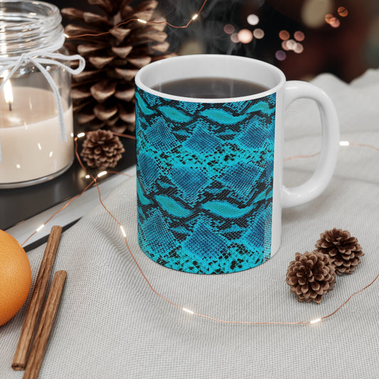 Turquoise Snakeskin Hot Beverage Coffee Tea Decorative Ceramic Mug 11oz