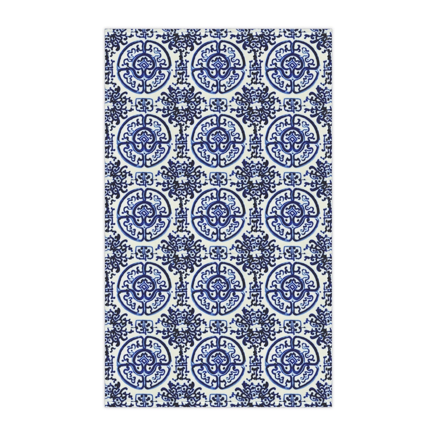 Chinese Symbol Decorative Pattern Ming Dynasty Blue and White Decorative Kitchen Tea Towel/Bar Towel
