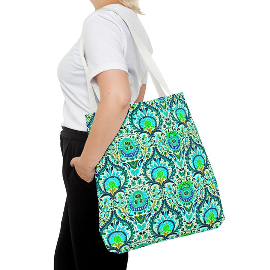 Suzani Tribal Pattern Blue and Green Bohemian Tote Bag