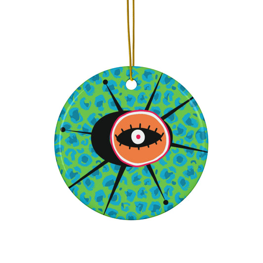 Quasar Eye Leopard Lime Green Decorative Ceramic Ornament