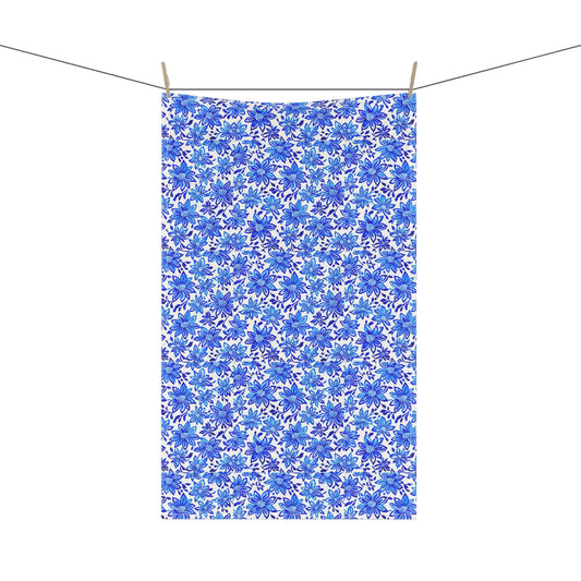 Island Blue Batik Flowers Coastal Decorative Kitchen Tea Towel/Bar Towel