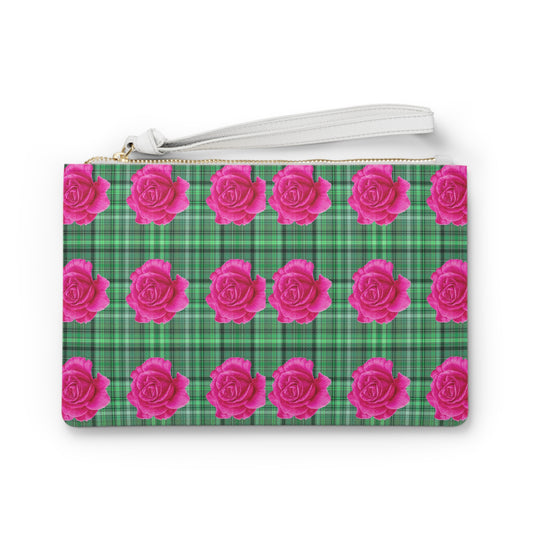 Pink Rose Plaid Tartan Errands Stylish Errands Evening Pouch Clutch Bag