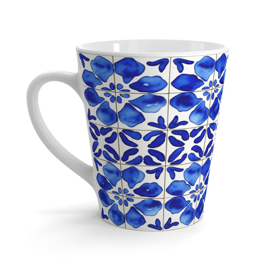 Italian Cucina Blue and White Watercolor Tile Pattern Decorative Coffee Espresso Cappuccino Hot Beverage Latte Mug