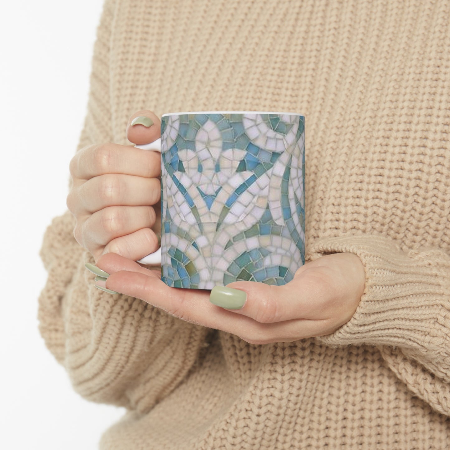Aqua Mosaic Tile Hot Beverage Coffee Tea Decorative Ceramic Mug 11oz