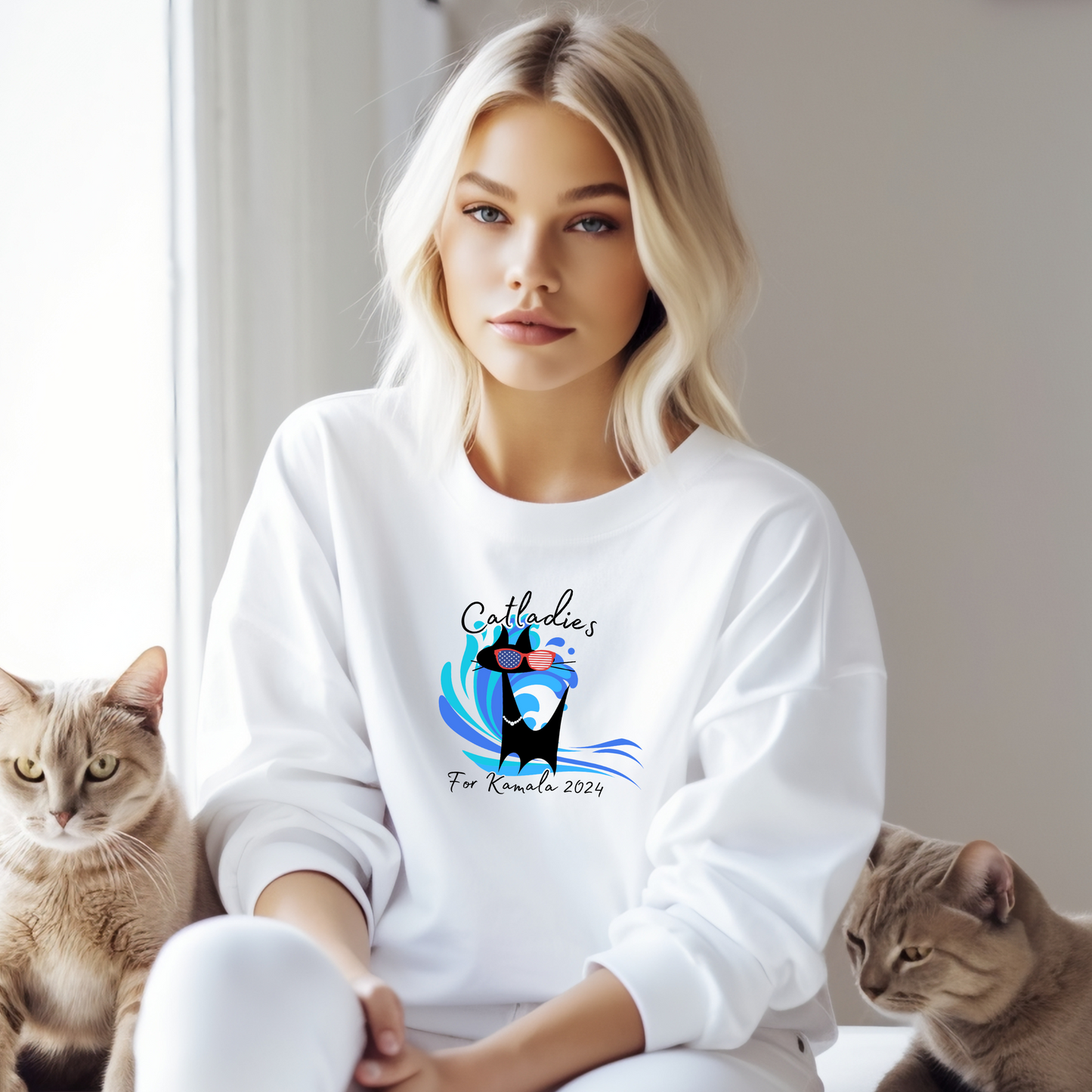 Cat Ladies for Kamala 2024 Unisex Heavy Blend™ Crewneck Sweatshirt